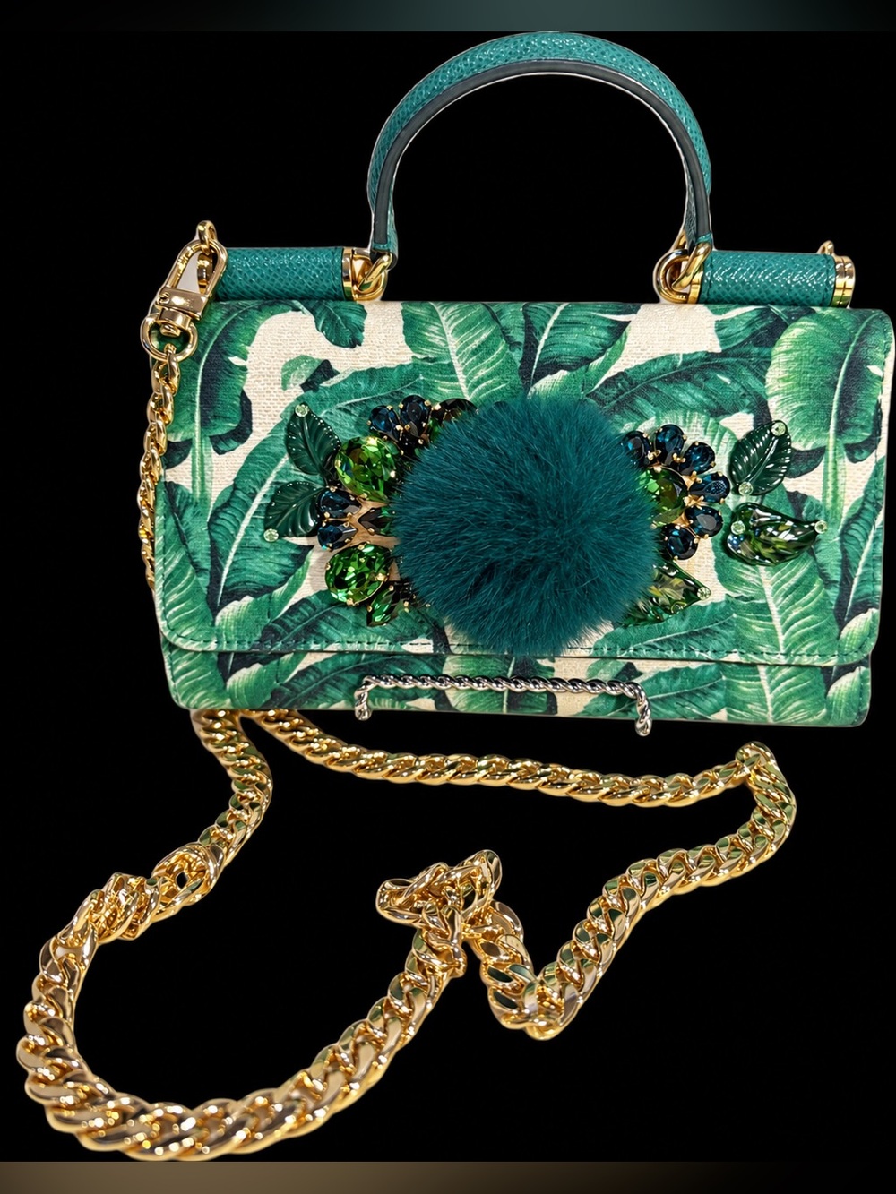 Dolce & Gabbana Miss Sicily Von RARE RUNWAY Green Banana Leaf Crystal Bag